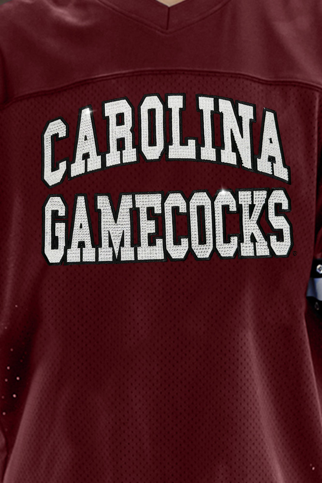 SOUTH CAROLINA GAMECOCKS UNTIL KICKOFF OVERSIZED V-NECK RHINESTONE-STRIPED TRIM FASHION JERSEY