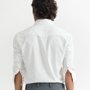 Rare Rabbit Men's Taison White Cotton Fabric Full Sleeves Denim Shirt