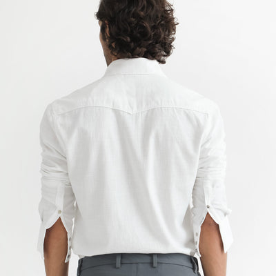 Rare Rabbit Men's Taison White Cotton Fabric Full Sleeves Denim Shirt