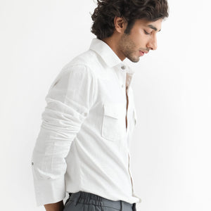 Rare Rabbit Men's Taison White Cotton Fabric Full Sleeves Denim Shirt