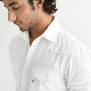 Rare Rabbit Men's Taison White Cotton Fabric Full Sleeves Denim Shirt