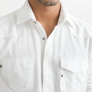 Rare Rabbit Men's Taison White Cotton Fabric Full Sleeves Denim Shirt
