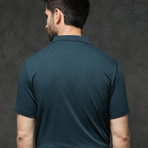 Rare Rabbit Mens Tang Petrol Short Sleeve Solid Polo T-Shirt
