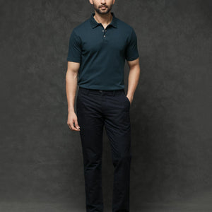 Rare Rabbit Mens Tang Petrol Short Sleeve Solid Polo T-Shirt