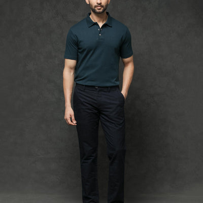 Rare Rabbit Mens Tang Petrol Short Sleeve Solid Polo T-Shirt
