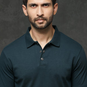 Rare Rabbit Mens Tang Petrol Short Sleeve Solid Polo T-Shirt