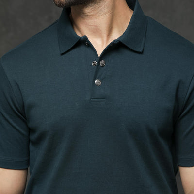 Rare Rabbit Mens Tang Petrol Short Sleeve Solid Polo T-Shirt