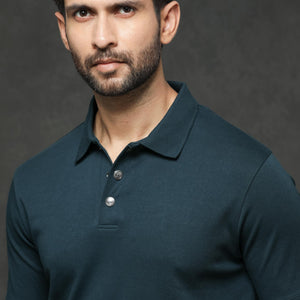 Rare Rabbit Mens Tang Petrol Short Sleeve Solid Polo T-Shirt