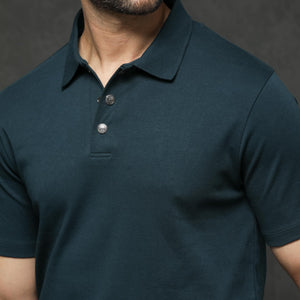 Rare Rabbit Mens Tang Petrol Short Sleeve Solid Polo T-Shirt