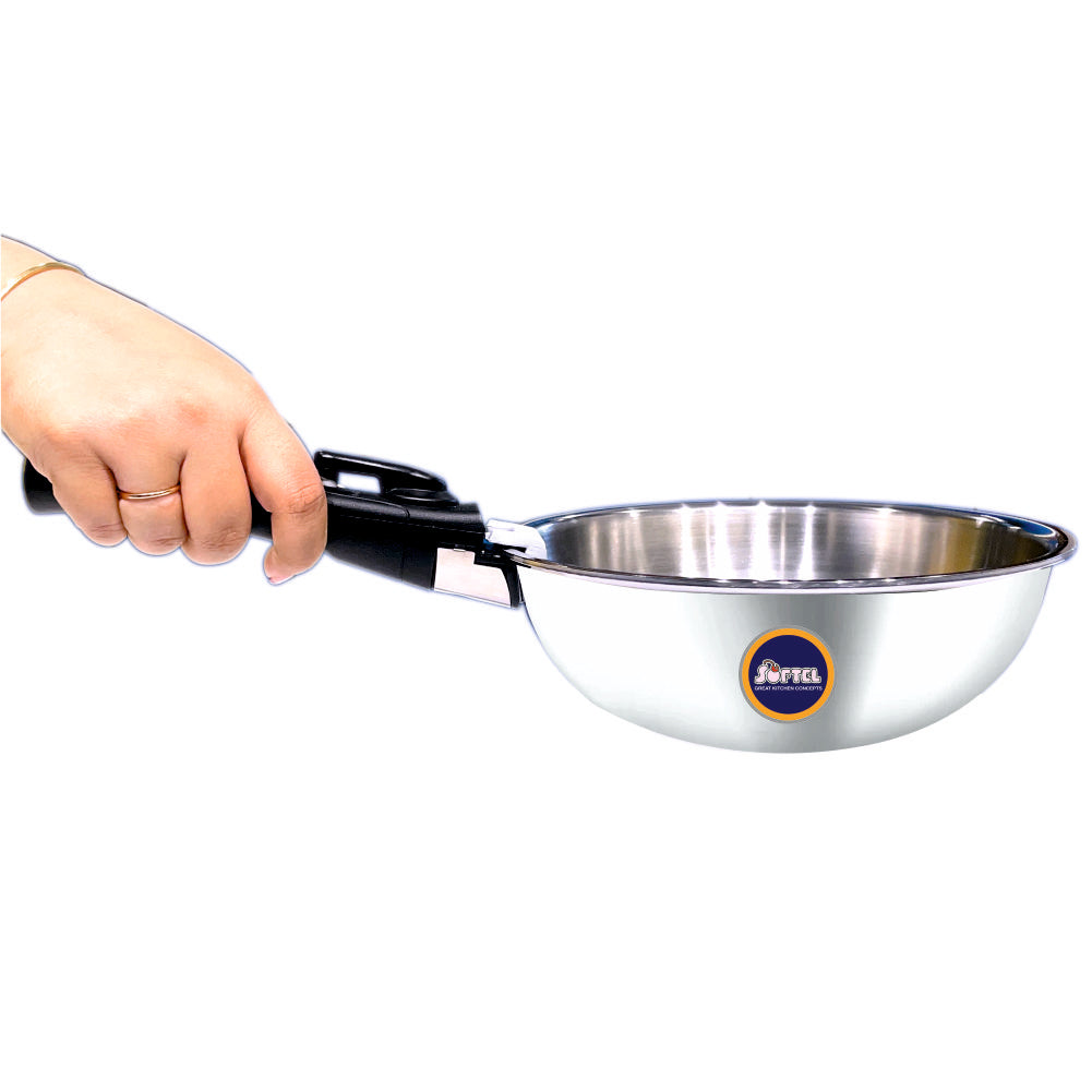 Softel Tri-Ply Cookware Combo with Removable Handle (22 cm Tasla + 24 cm Fry Pan + 1.5 Litre Sauce Pan + Removable Handle) | Gas & Induction Compatible | Set of 4 Pcs