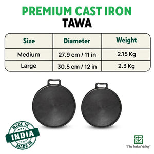 Super Smooth Cast Iron Tawa,Pre-seasoned, Nonstick, 100% Pure, Toxin-free, Free ₹110 Spatula, 27.9cm/30.5cm, 2.15kg/2.3kg
