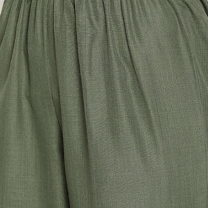 Cotton Linen Dark Green Gathered Kurta Pant Set | Relove