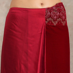 Red Velvet Silk Embroidered Ready To Wear Saree