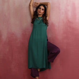 trueBrowns Green Modal High slit Kurta Set