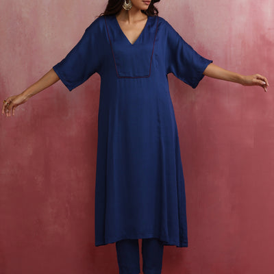 trueBrowns Blue Modal Kimono sleeve Kurta set