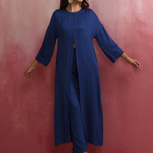 trueBrowns Blue Modal Front Slit Kurta set