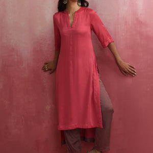 trueBrowns Red Modal Straight Fit Kurta Set