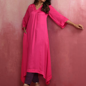 trueBrowns Pink Modal Boxpleat Kurta Set