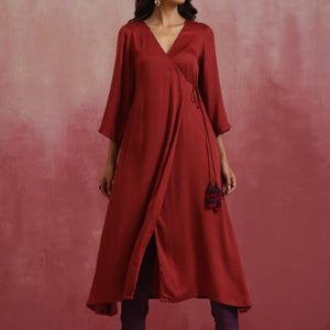 trueBrowns Maroon Modal Angrakha Kurta Set