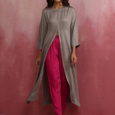 trueBrowns Grey High Slit Modal Kurta Set