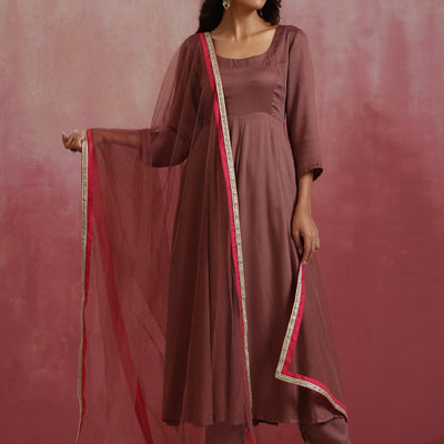 trueBrowns Brown Modal Anarkali Kurta Set