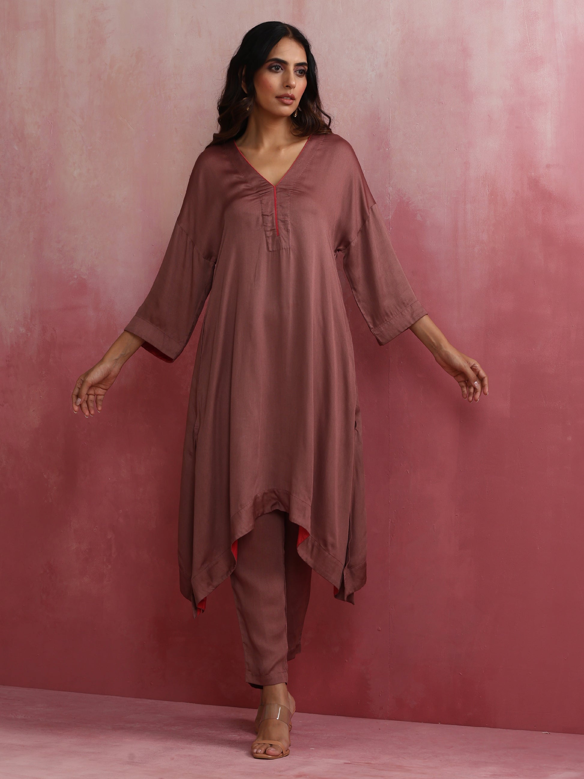 trueBrowns Brown Modal High low Kurta Set