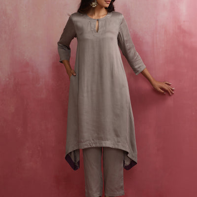 trueBrowns Grey High low Kurta Set