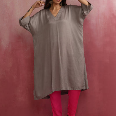 trueBrowns Grey Modal Kimono Kurta Set