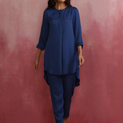 trueBrowns Blue Modal High Low Kurta Co-ord Set