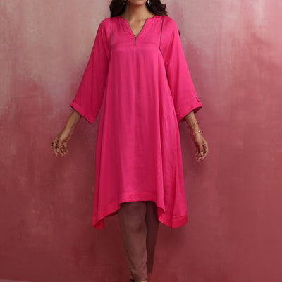 trueBrowns Pink Modal Kimono Kurta Co-ord Set