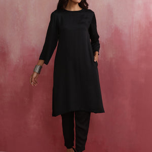 trueBrowns Black Modal Round Neck Kurta Co-ord Set