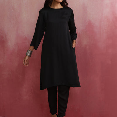trueBrowns Black Modal Round Neck Kurta Co-ord Set