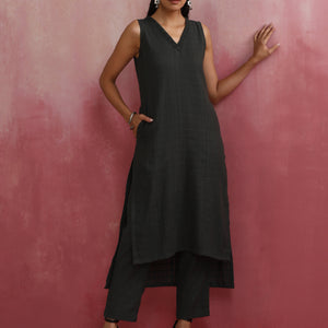trueBrowns Dark Olive Green Cotton Dobby Kurta Set