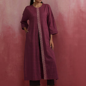 trueBrowns Mauve Cotton Dobby Front Slit Kurta Set