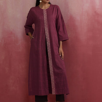 trueBrowns Mauve Cotton Dobby Front Slit Kurta Set