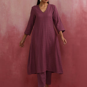 trueBrowns Light Purple Cotton Dobby Flared Kurta Set