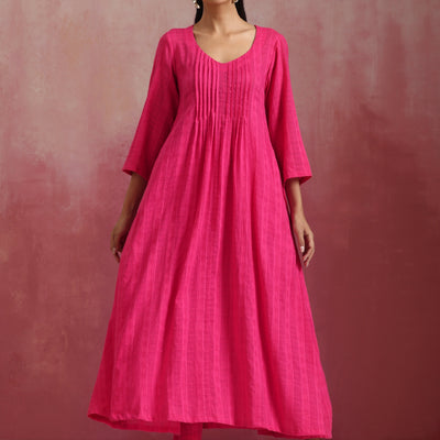 trueBrowns Pink Cotton Dobby Kurta Set