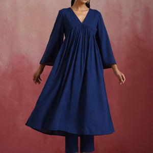 trueBrowns Blue Cotton Dobby Kurta Set