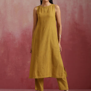 trueBrowns Mustard Cotton Kurta Set