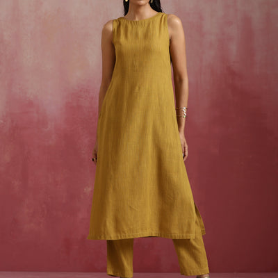 trueBrowns Mustard Cotton Kurta Set