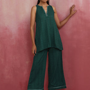 trueBrowns Dark Green Cotton Dobby Co-ord set