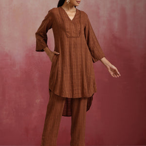 trueBrowns Brown Cotton Dobby Kurta Co-ord set