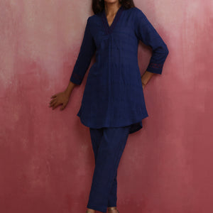 trueBrowns Dark Blue Cotton Dobby Co-ord set