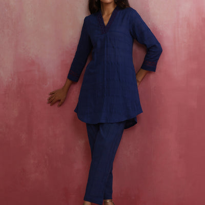 trueBrowns Dark Blue Cotton Dobby Co-ord set