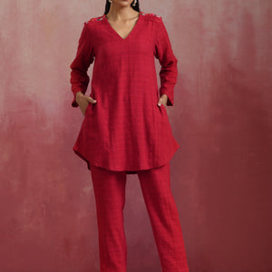 trueBrowns Red Cotton Dobby Co-ord set
