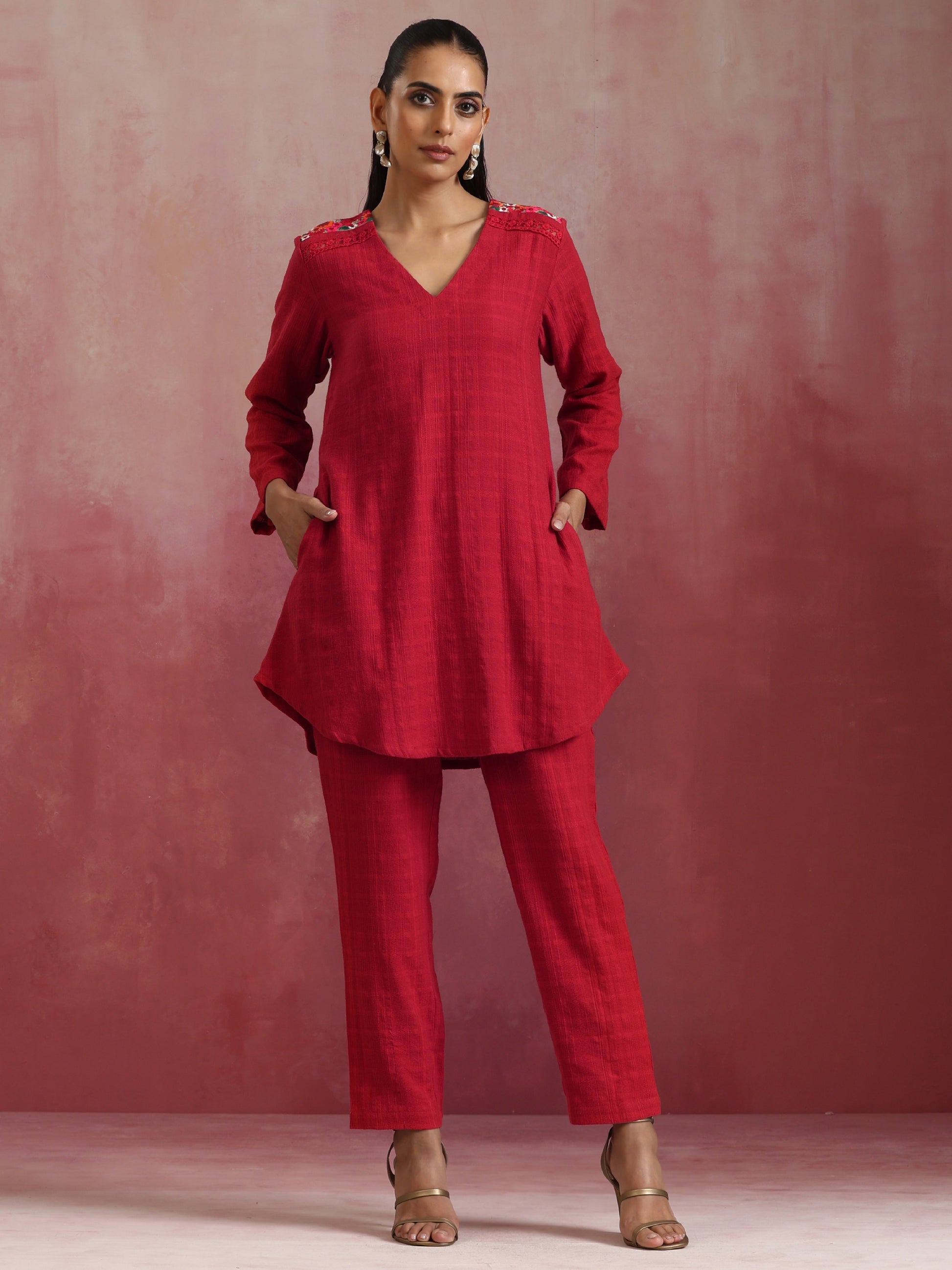 trueBrowns Red Cotton Dobby Co-ord set