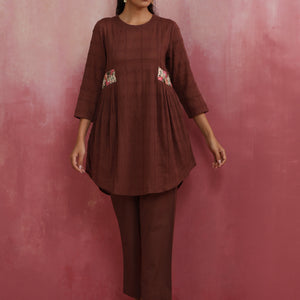 trueBrowns Brown Cotton Dobby Co-ord set