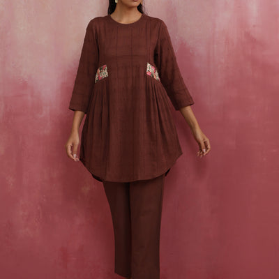 trueBrowns Brown Cotton Dobby Co-ord set