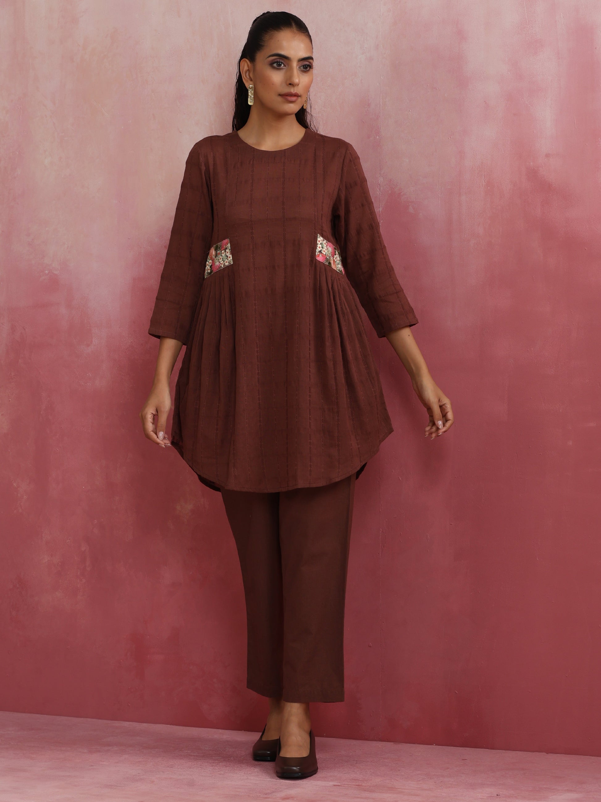 trueBrowns Brown Cotton Dobby Co-ord set