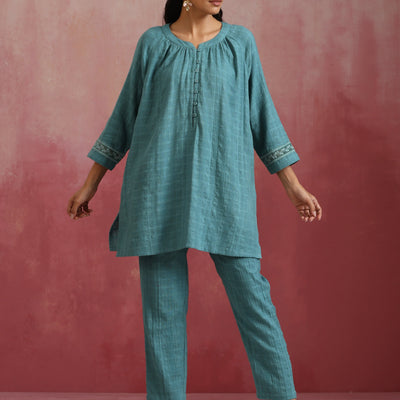trueBrowns Light Blue Cotton Dobby Co-ord set